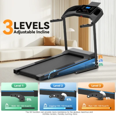 Treadmill with Incline, 3.0 HP Foldable Compact Treadmill with Sit-up Function, 300 lbs Walking Running Treadmill with LCD Display for Exercise, 12 Programs